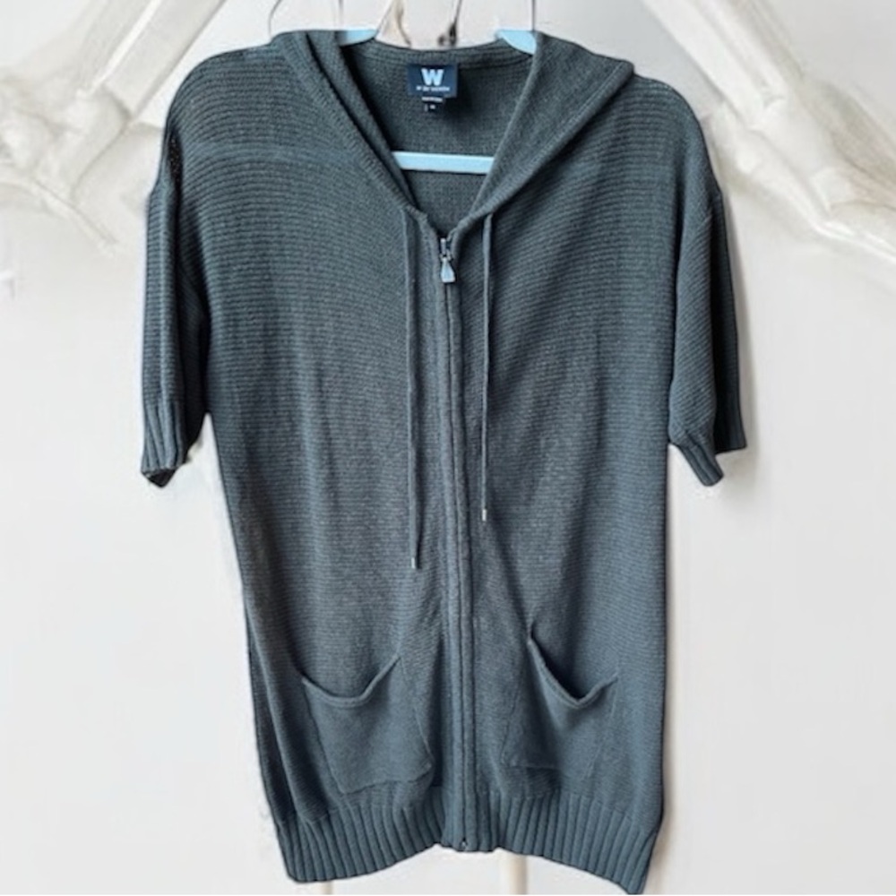 W by Worth Linen Knit Cardigan Hoodie Shirt Sleeve Zip Jacket| Women’s S…